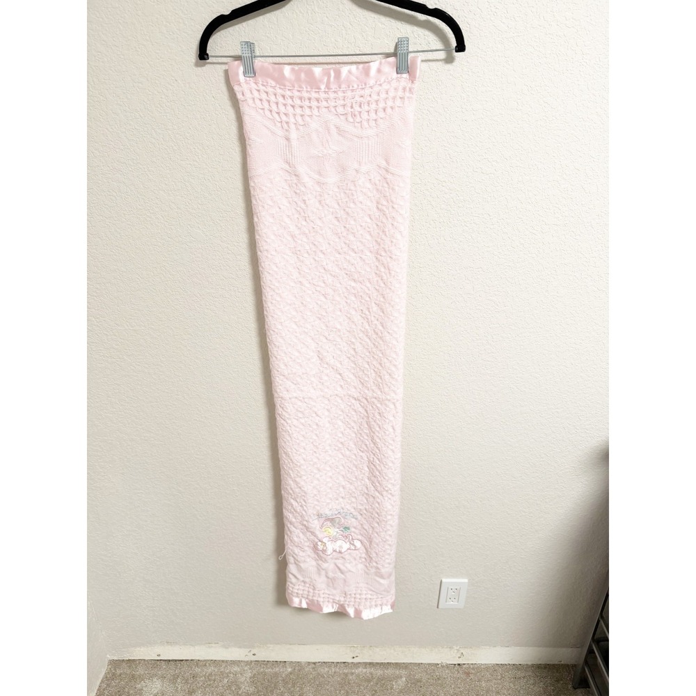 Bright Future Vntg Little Angel Pink Baby Blanket Bunny Cloud Satin Trimโ 36x50